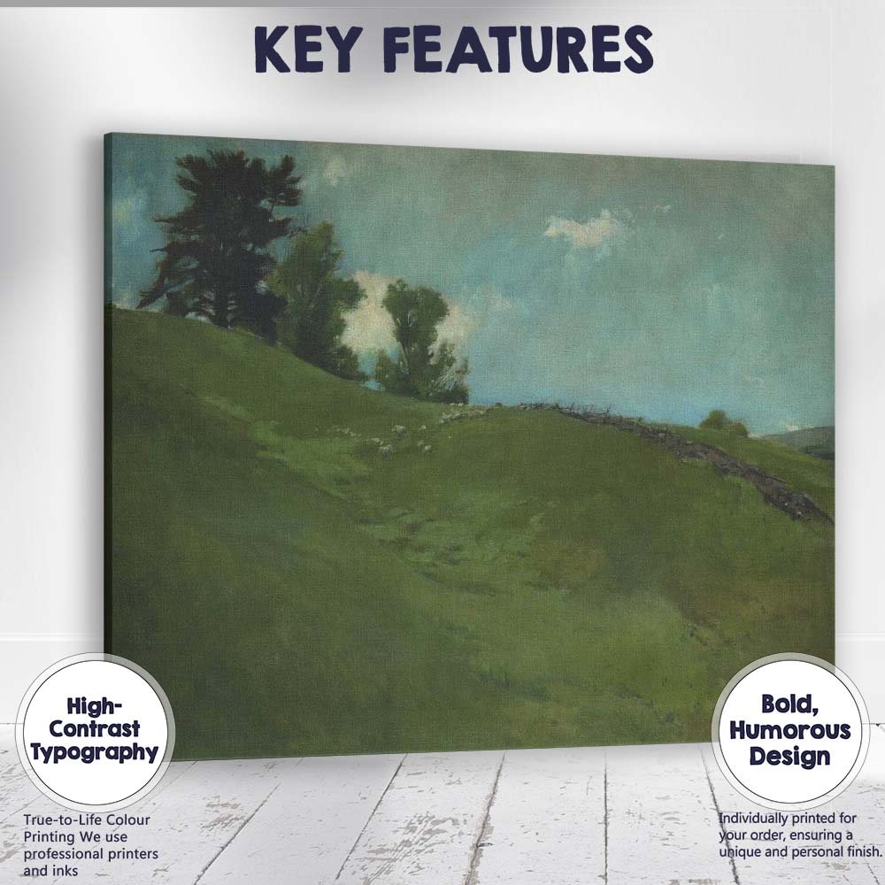 Rolling Green Meadow Hillside Atmospheric Landscape Painting Canvas Wall Art Print Decor Picture Ready to Hang