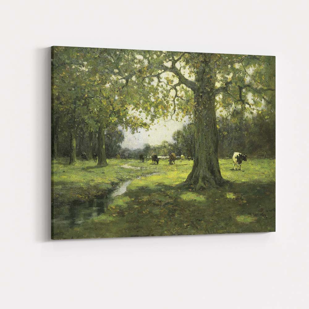 Ancient Oak Trees Cattle Pasture Woodland Landscape Painting Canvas Wall Art Print Decor Picture Ready to Hang