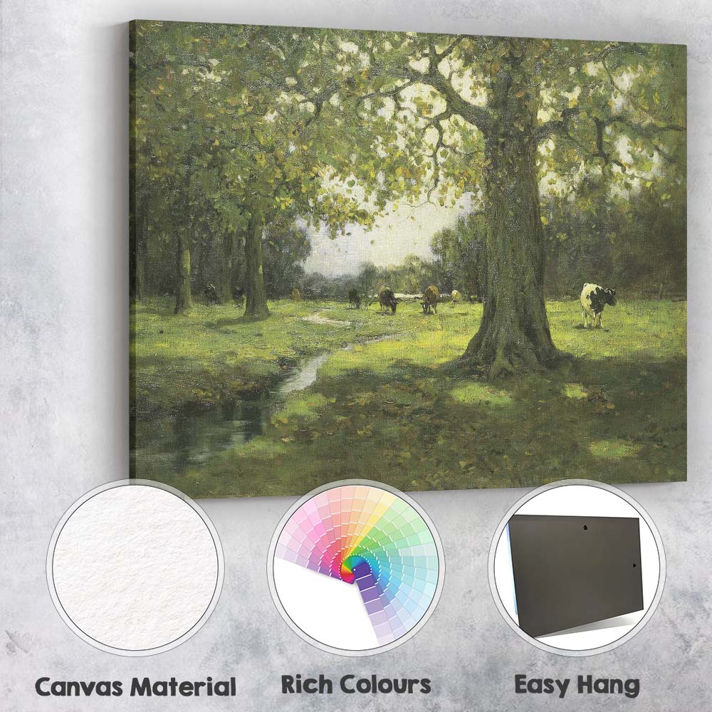 Ancient Oak Trees Cattle Pasture Woodland Landscape Painting Canvas Wall Art Print Decor Picture Ready to Hang