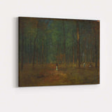 Atmospheric Pine Forest Figures Twilight Woodland Painting Canvas Wall Art Print Decor Picture Ready to Hang