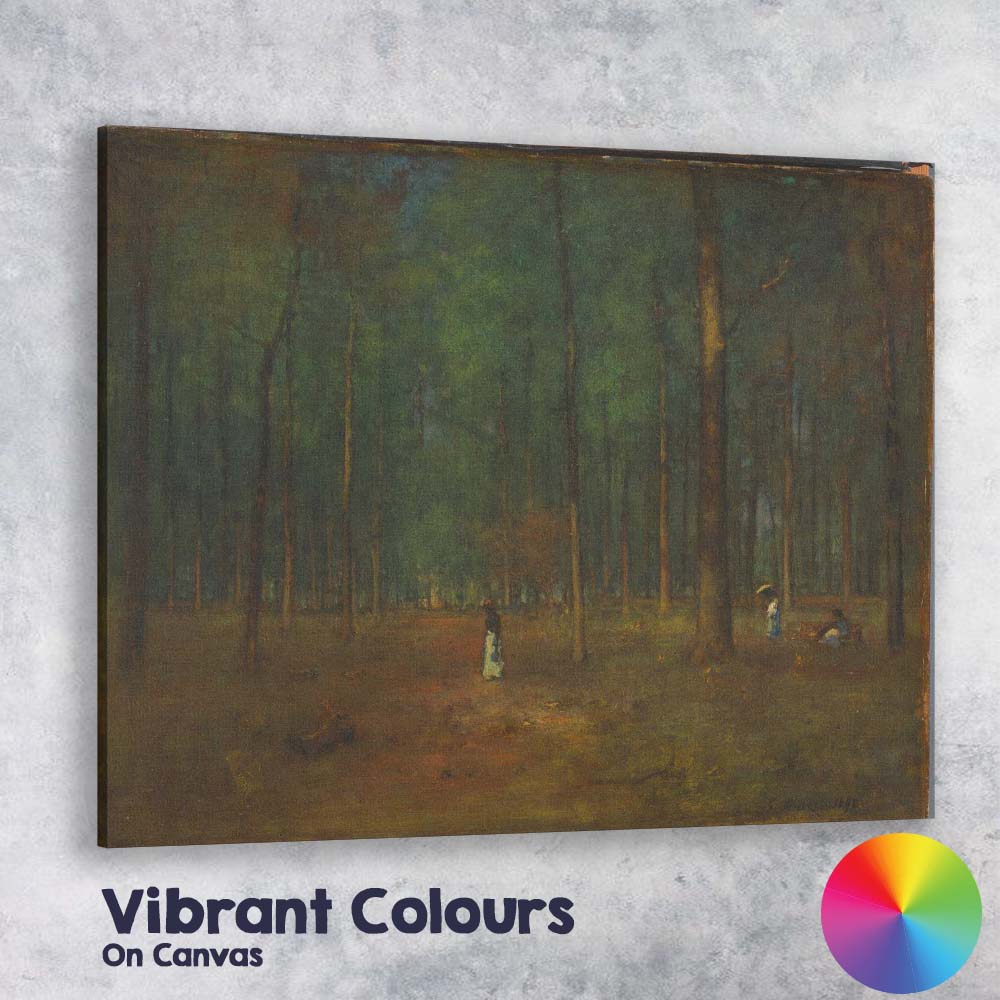 Atmospheric Pine Forest Figures Twilight Woodland Painting Canvas Wall Art Print Decor Picture Ready to Hang
