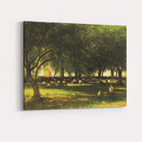 Sunlit Sheep Grazing Orchard Pastoral Rural Landscape Canvas Wall Art Print Decor Picture Ready to Hang