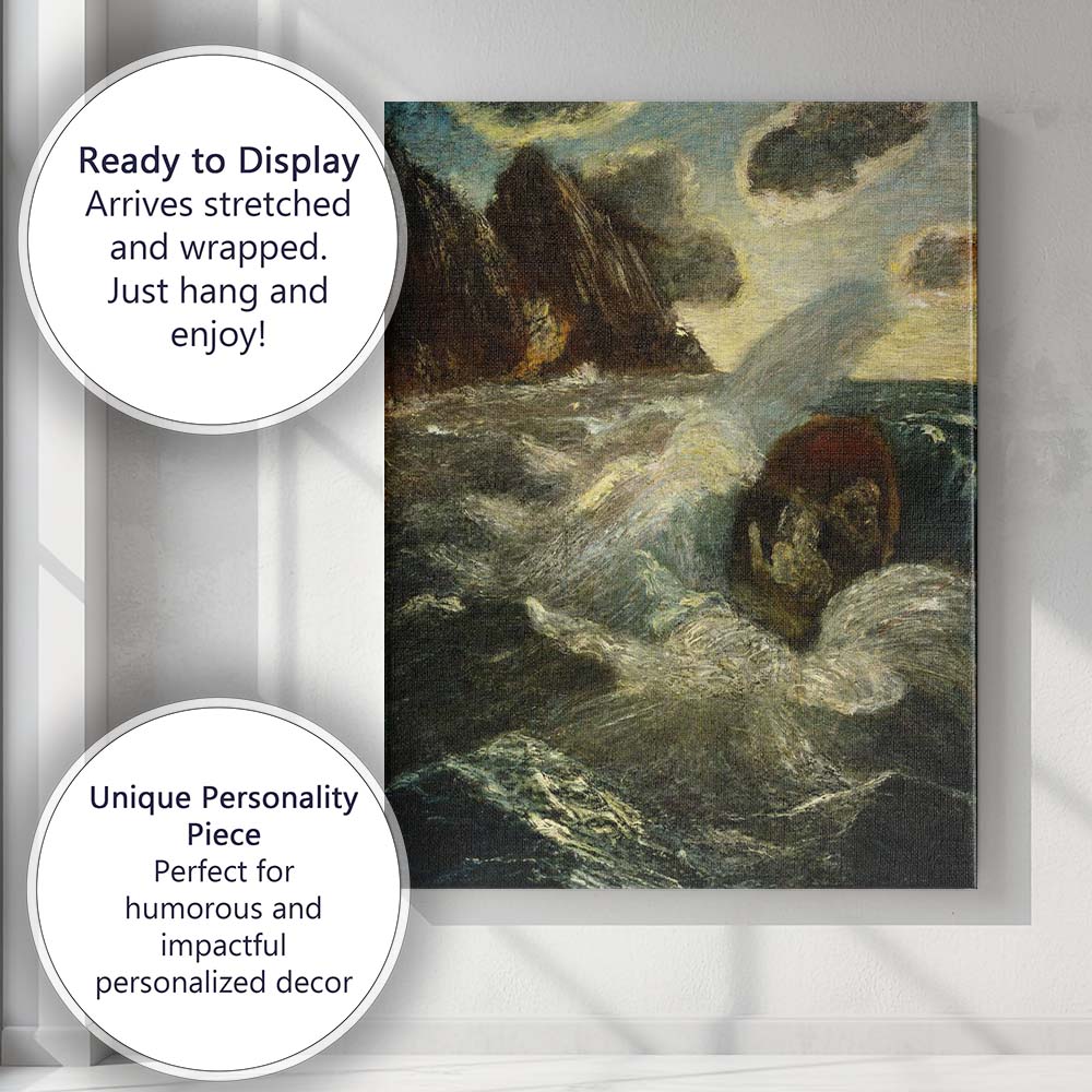 Dramatic Coastal Waves Rocky Seascape Expressionist Painting Canvas Wall Art Print Decor Picture Ready to Hang