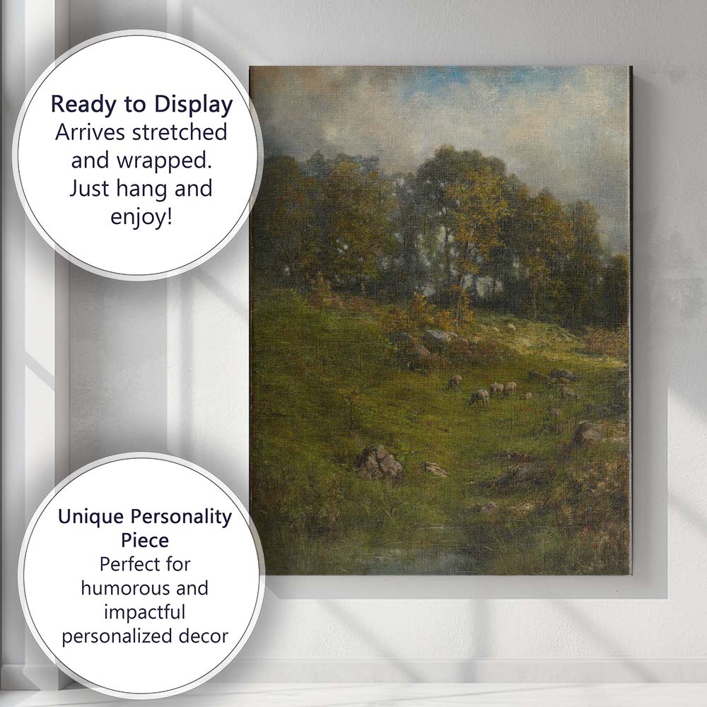 Woodland Meadow Sheep Grazing Scenic Country Landscape Canvas Wall Art Print Decor Picture Ready to Hang