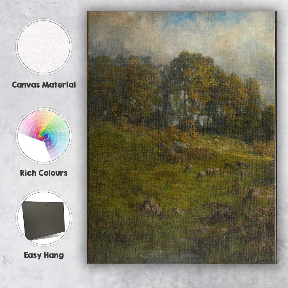 Woodland Meadow Sheep Grazing Scenic Country Landscape Canvas Wall Art Print Decor Picture Ready to Hang
