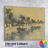 Tropical Riverside Village Palm Trees Watercolour Scene Canvas Wall Art Print Decor Picture Ready to Hang