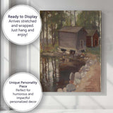 Rustic Woodland Cabin Reflections Forest Pond Oil Painting Canvas Wall Art Print Decor Picture Ready to Hang