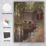 Rustic Woodland Cabin Reflections Forest Pond Oil Painting Canvas Wall Art Print Decor Picture Ready to Hang