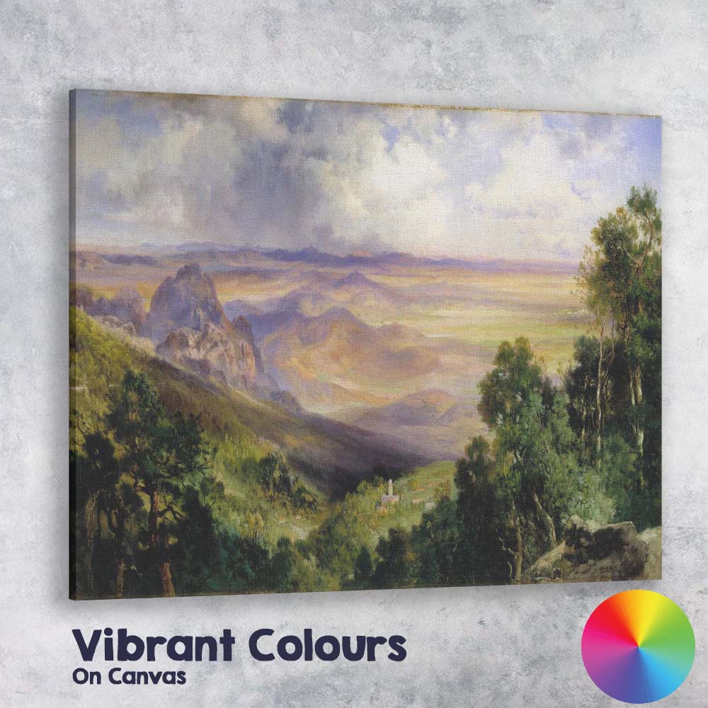 Panoramic Mountain Valley Vista Dramatic Sky Landscape Painting Canvas Wall Art Print Decor Picture Ready to Hang