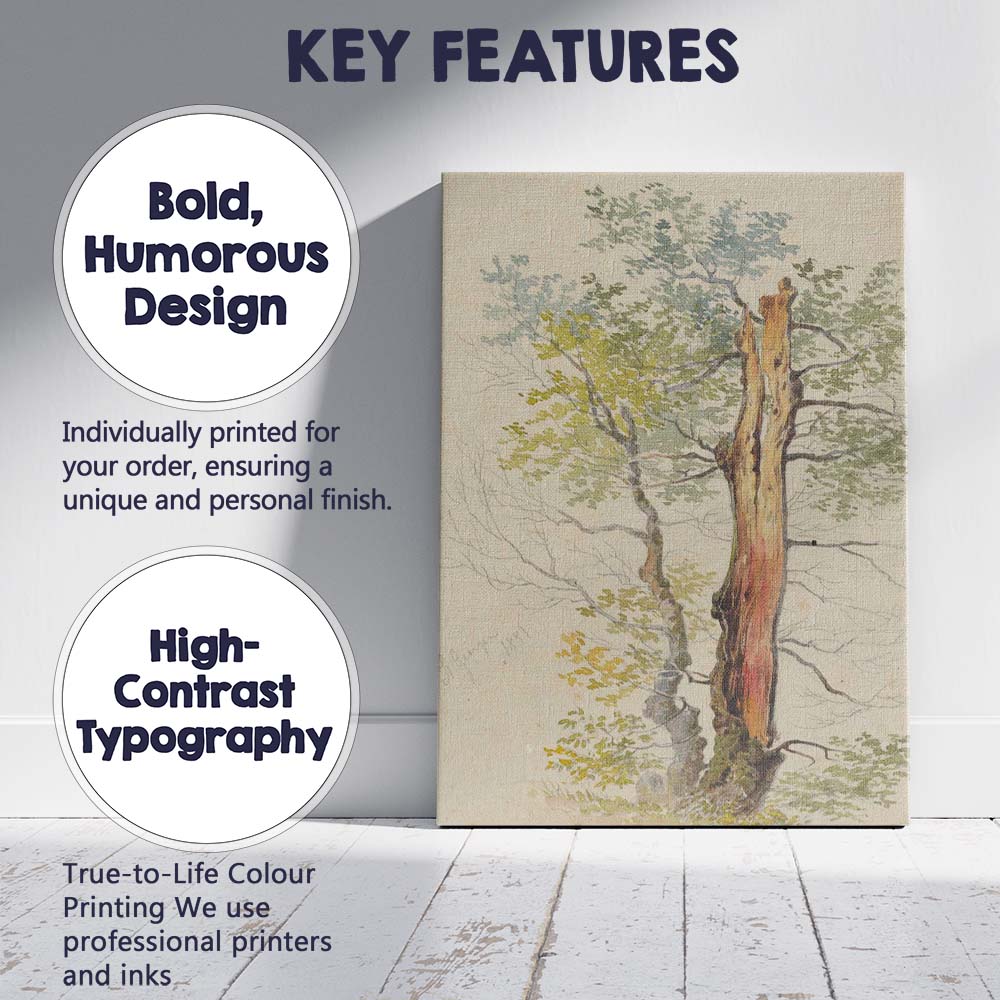 Detailed Woodland Tree Trunk Nature Study Watercolour Canvas Wall Art Print Decor Picture Ready to Hang