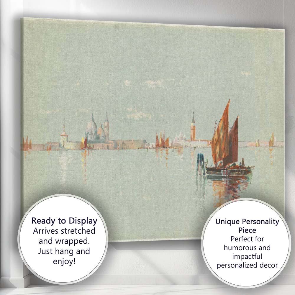 Serene Venetian Lagoon Sailing Boats Watercolour Seascape Canvas Wall Art Print Decor Picture Ready to Hang