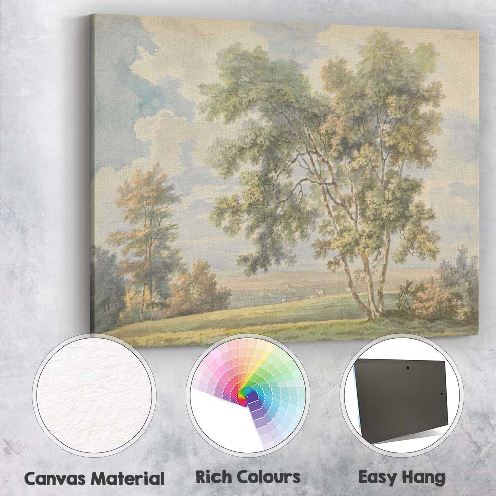 Pastoral Woodland Meadow Trees Watercolour Landscape Canvas Wall Art Print Decor Picture Ready to Hang