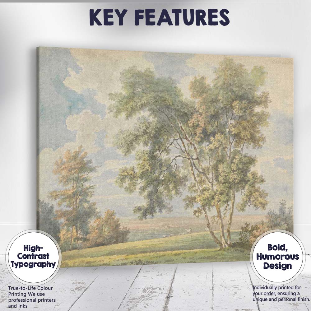 Pastoral Woodland Meadow Trees Watercolour Landscape Canvas Wall Art Print Decor Picture Ready to Hang