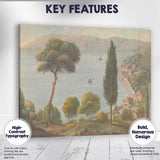 Mediterranean Lakeside Village Panoramic Watercolour Landscape Canvas Wall Art Print Decor Picture Ready to Hang