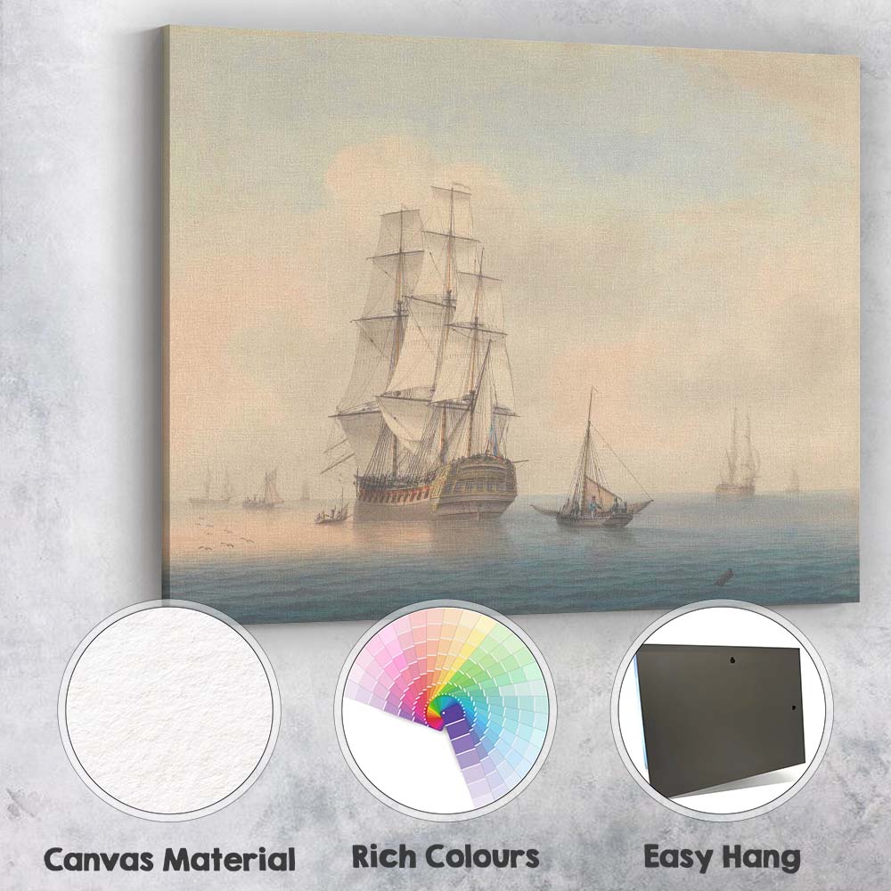 Historic Sailing Ship Calm Sea Maritime Watercolour Coastal Artwork Canvas Wall Art Print Decor Picture Ready to Hang