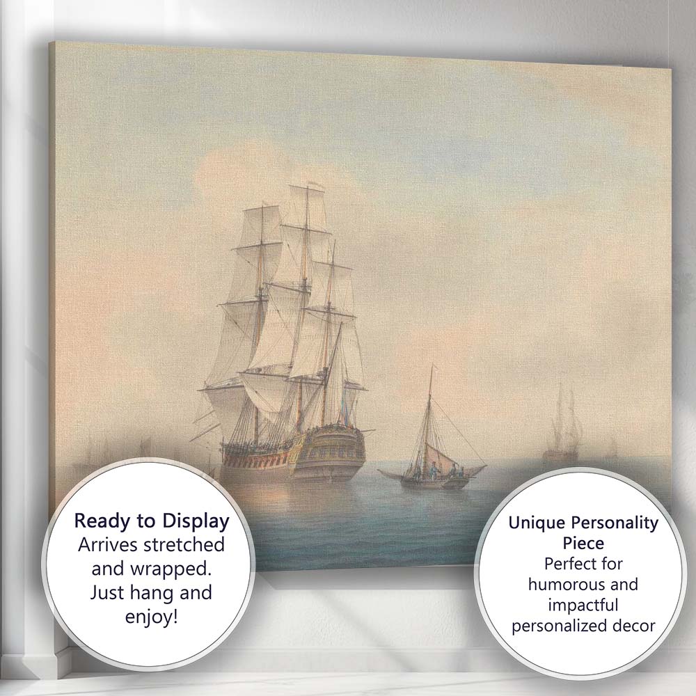 Historic Sailing Ship Calm Sea Maritime Watercolour Coastal Artwork Canvas Wall Art Print Decor Picture Ready to Hang