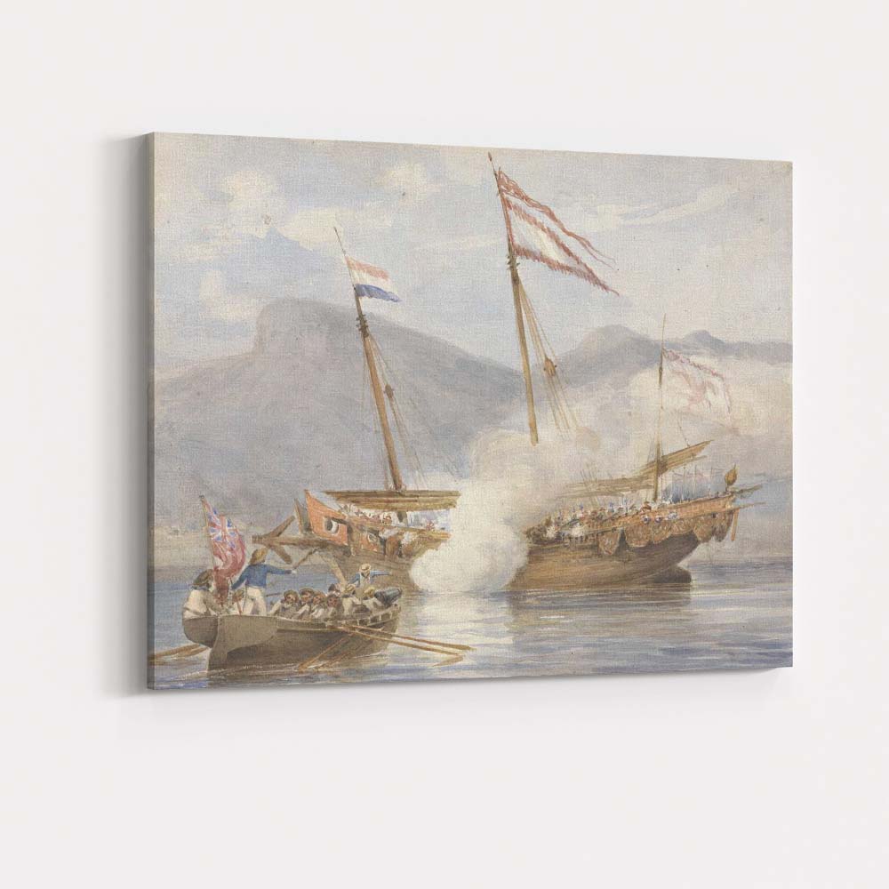 Naval Battle Ships Watercolour Historic Maritime Seascape Canvas Wall Art Print Decor Picture Ready to Hang