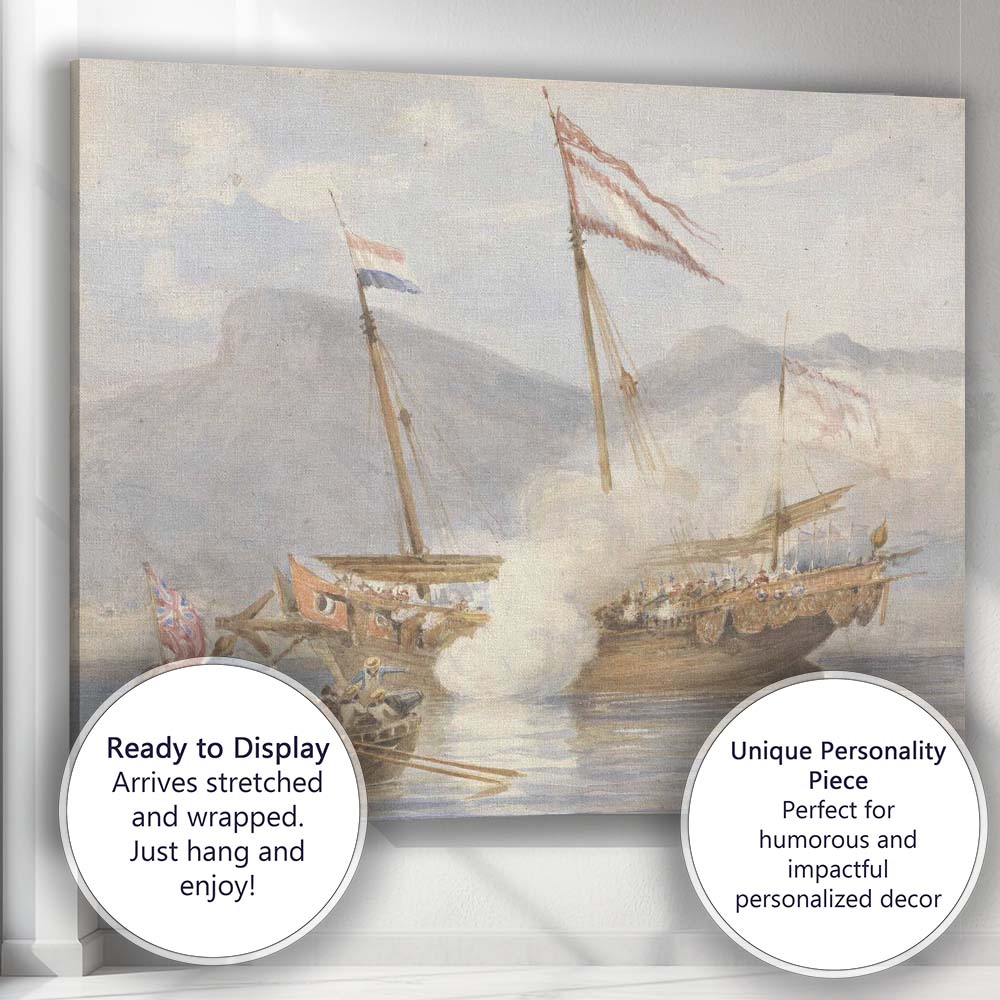 Naval Battle Ships Watercolour Historic Maritime Seascape Canvas Wall Art Print Decor Picture Ready to Hang