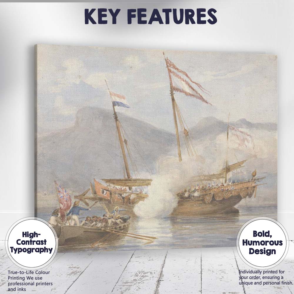 Naval Battle Ships Watercolour Historic Maritime Seascape Canvas Wall Art Print Decor Picture Ready to Hang