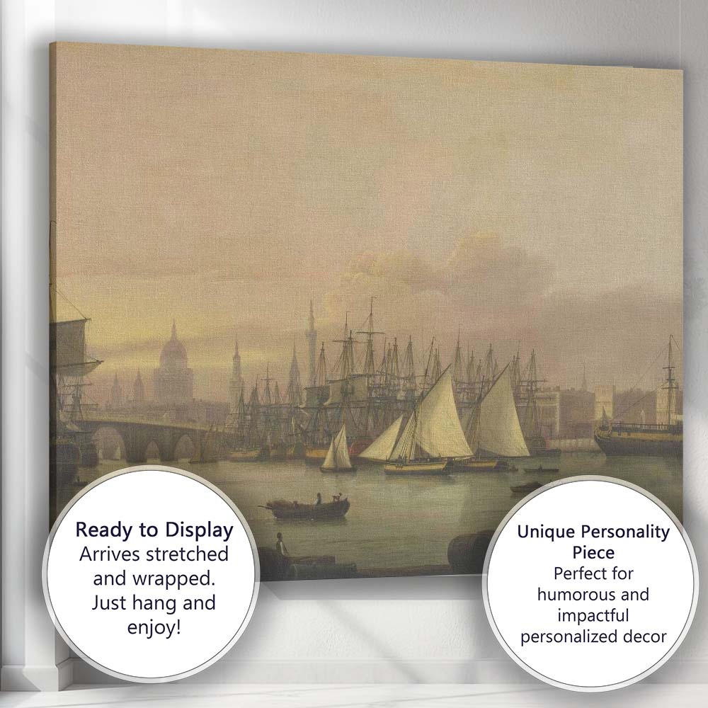 Victorian London River Thames Harbour Maritime Cityscape Canvas Wall Art Print Decor Picture Ready to Hang
