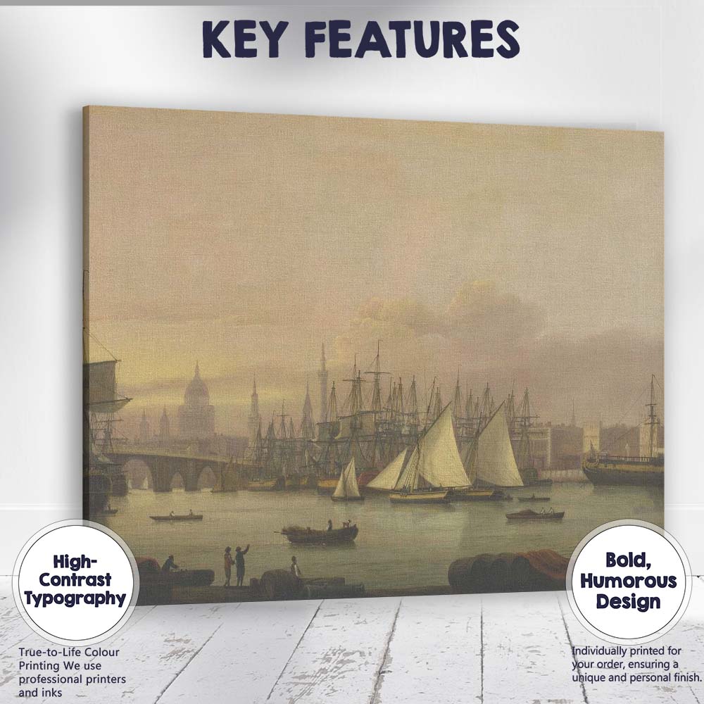 Victorian London River Thames Harbour Maritime Cityscape Canvas Wall Art Print Decor Picture Ready to Hang
