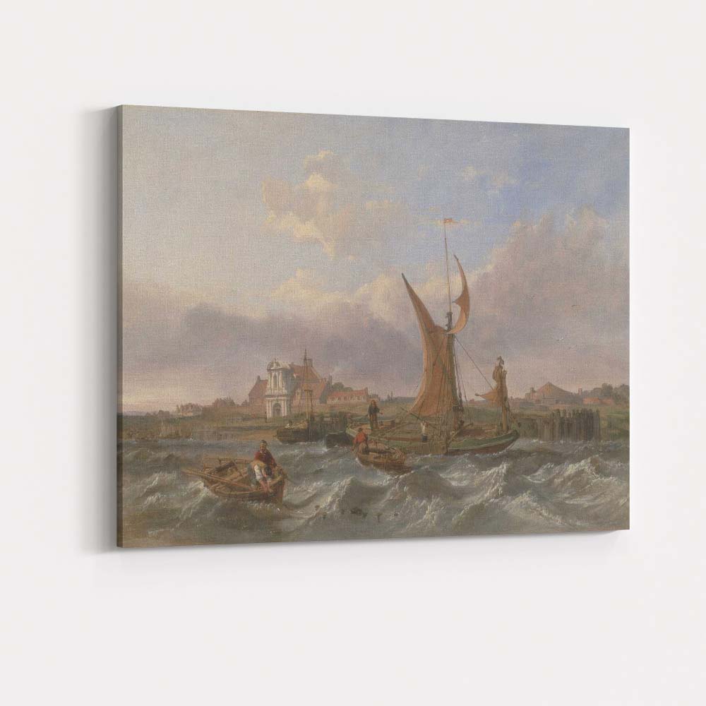 Traditional Fishing Smacks in Windy Harbour Seascape Canvas Wall Art Print Decor Picture Ready to Hang