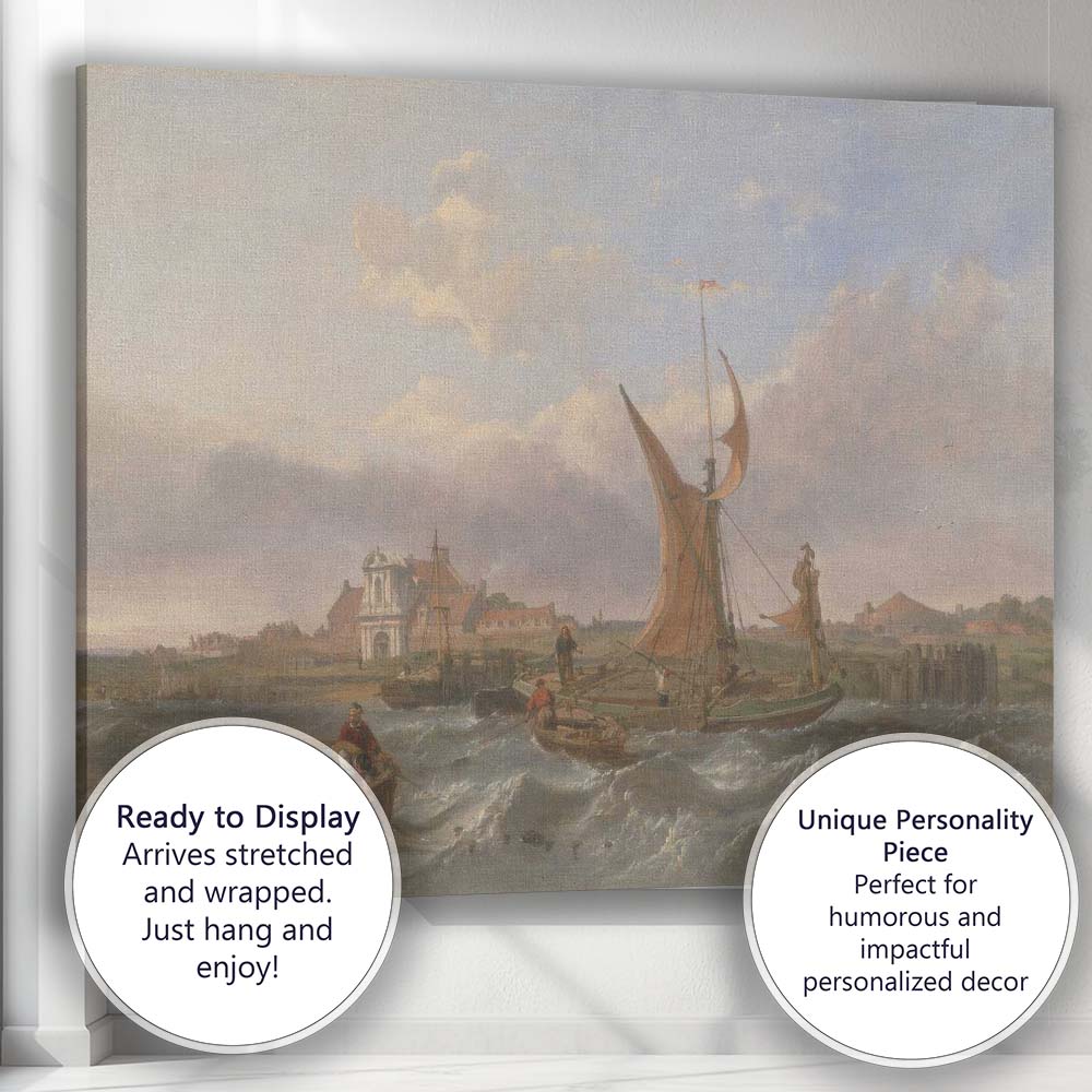 Traditional Fishing Smacks in Windy Harbour Seascape Canvas Wall Art Print Decor Picture Ready to Hang