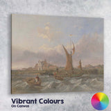 Traditional Fishing Smacks in Windy Harbour Seascape Canvas Wall Art Print Decor Picture Ready to Hang