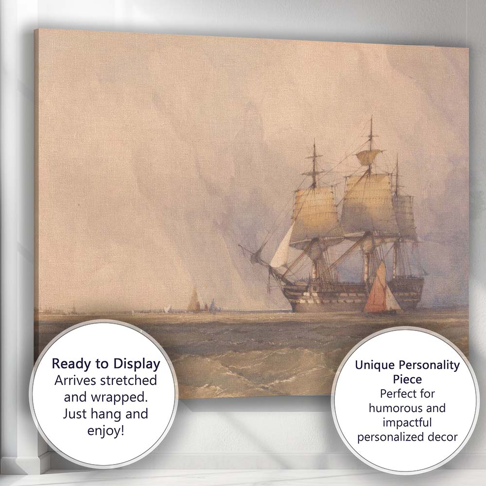 Majestic Tall Ship on Open Sea Nautical Watercolour Canvas Wall Art Print Decor Picture Ready to Hang