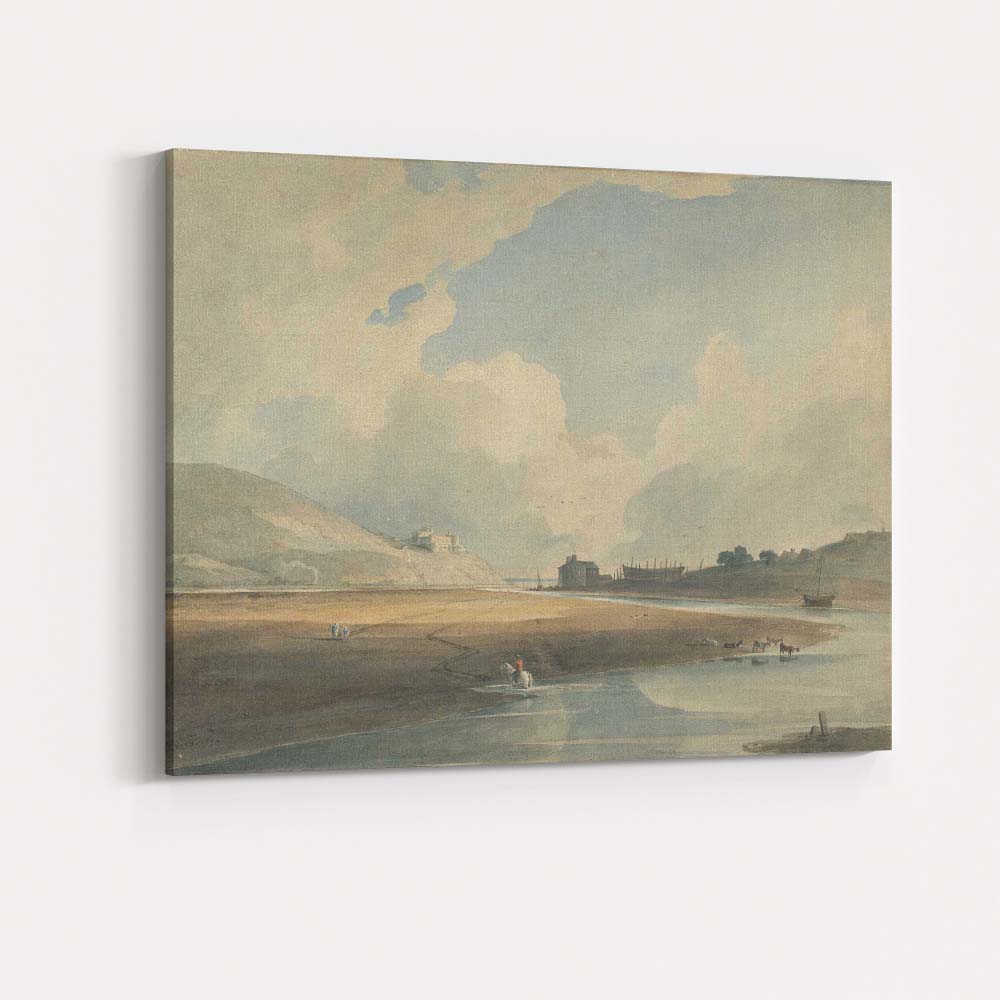 Peaceful Estuary Sandbanks and Distant Castle Watercolour Canvas Wall Art Print Decor Picture Ready to Hang