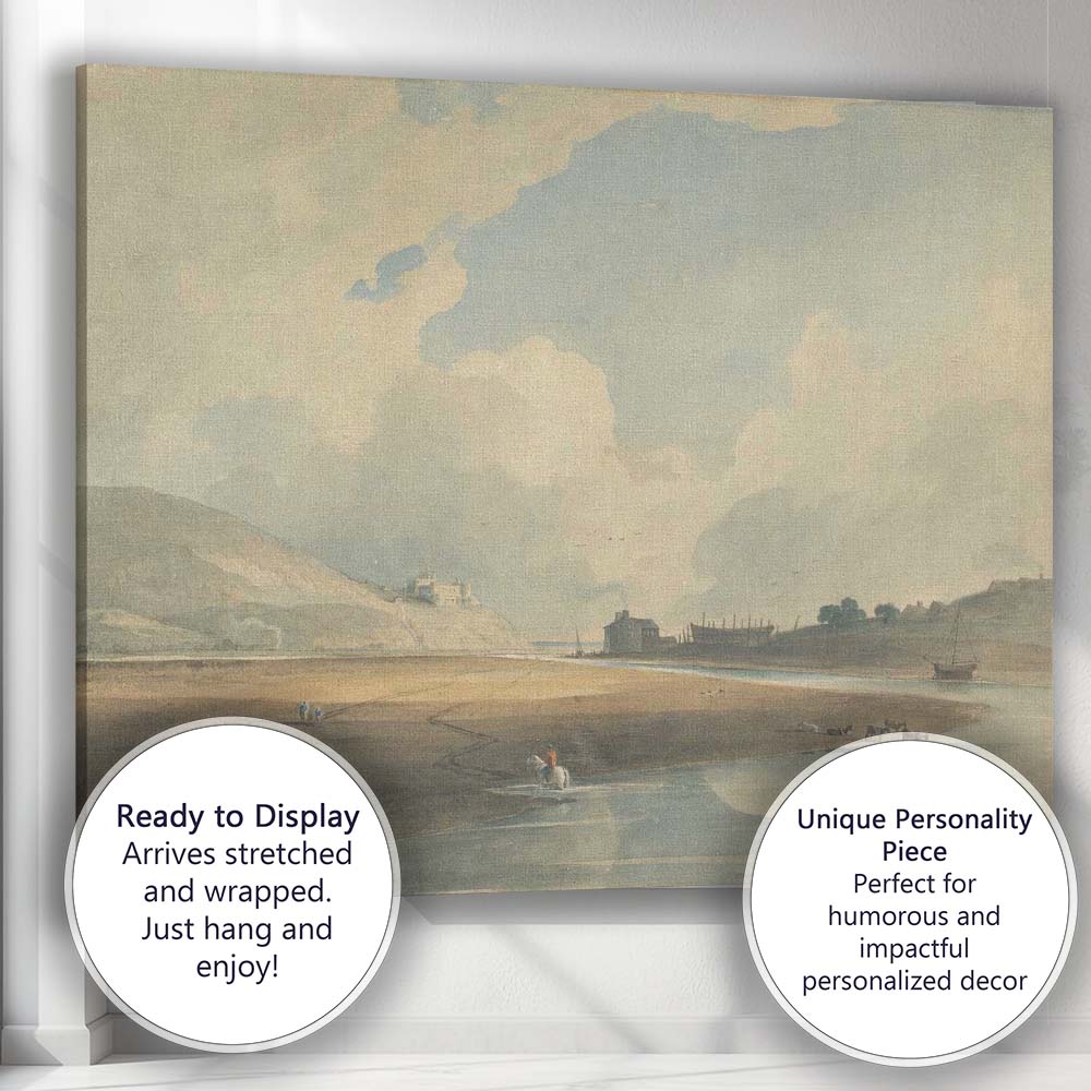 Peaceful Estuary Sandbanks and Distant Castle Watercolour Canvas Wall Art Print Decor Picture Ready to Hang