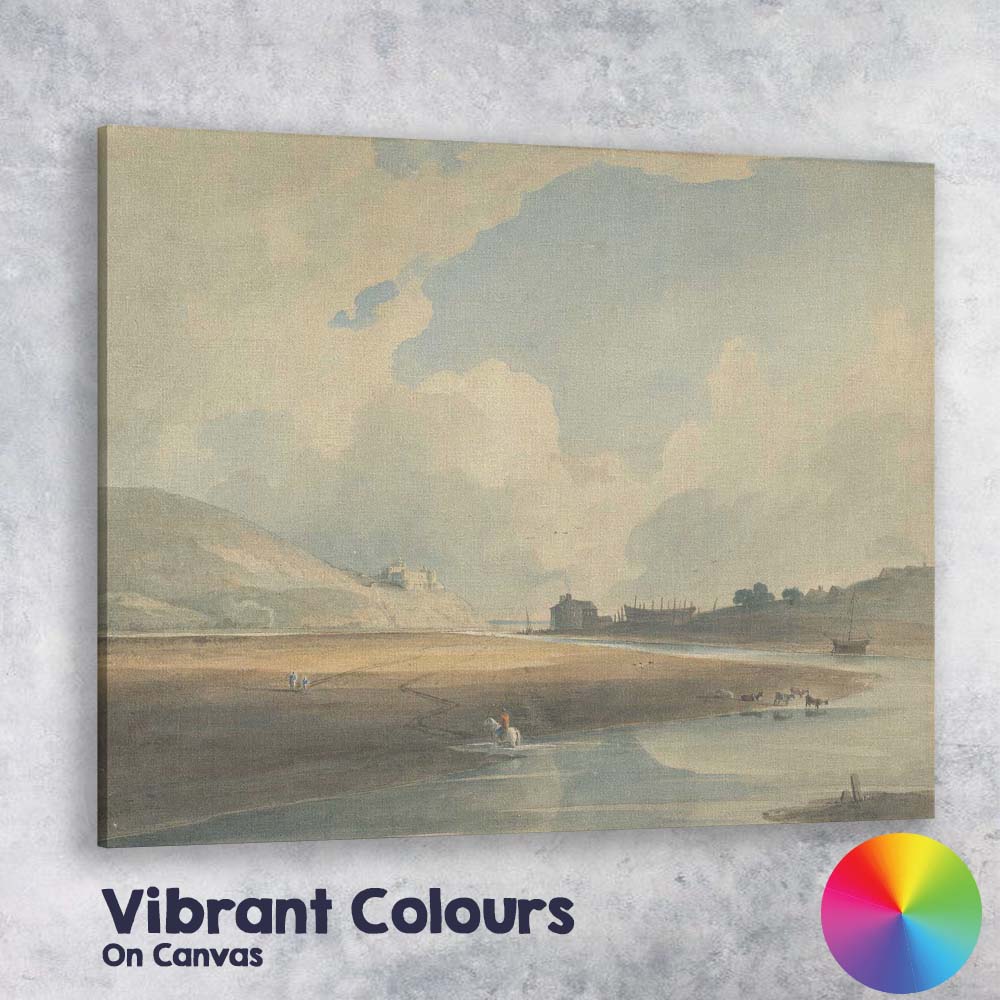 Peaceful Estuary Sandbanks and Distant Castle Watercolour Canvas Wall Art Print Decor Picture Ready to Hang