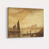 Golden Sepia Harbour Sailing Boats Cathedral Riverside Canvas Wall Art Print Decor Picture Ready to Hang