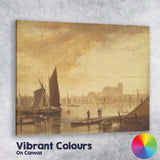 Golden Sepia Harbour Sailing Boats Cathedral Riverside Canvas Wall Art Print Decor Picture Ready to Hang