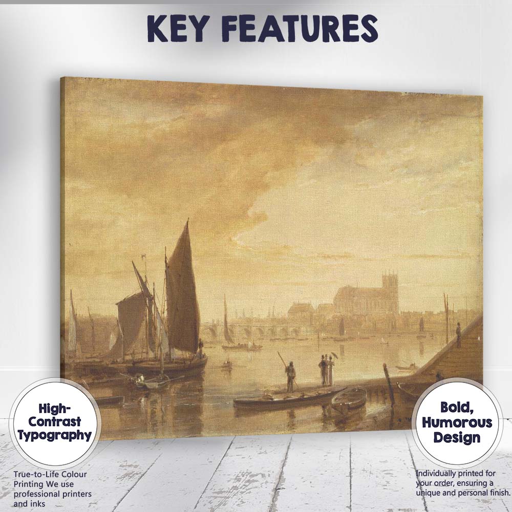 Golden Sepia Harbour Sailing Boats Cathedral Riverside Canvas Wall Art Print Decor Picture Ready to Hang