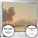 Soft Watercolour Riverbank Trees And Historic Townscape Scenic Landscape Canvas Wall Art Print Decor Picture Ready to Hang