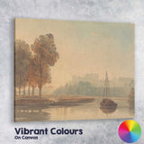 Soft Watercolour Riverbank Trees And Historic Townscape Scenic Landscape Canvas Wall Art Print Decor Picture Ready to Hang