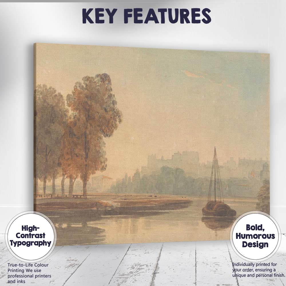 Soft Watercolour Riverbank Trees And Historic Townscape Scenic Landscape Canvas Wall Art Print Decor Picture Ready to Hang