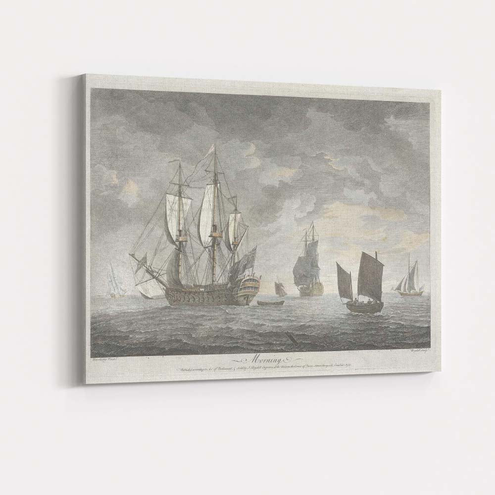 Historic Sailing Ships At Sea Maritime Engraving Seascape Artwork Canvas Wall Art Print Decor Picture Ready to Hang