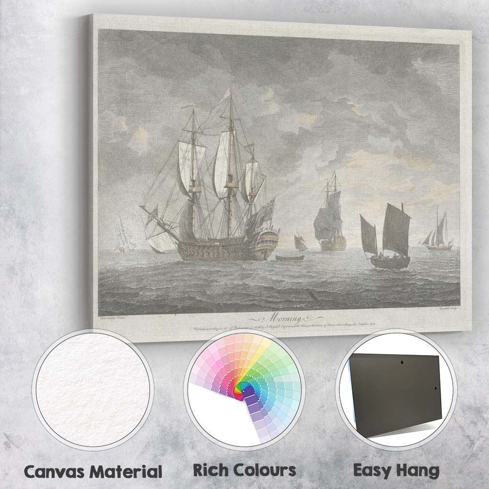 Historic Sailing Ships At Sea Maritime Engraving Seascape Artwork Canvas Wall Art Print Decor Picture Ready to Hang