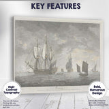 Historic Sailing Ships At Sea Maritime Engraving Seascape Artwork Canvas Wall Art Print Decor Picture Ready to Hang