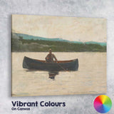 Solitary Angler In Canoe On Tranquil Lake Impressionist Waterscape Painting Canvas Wall Art Print Decor Picture Ready to Hang