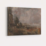 Atmospheric Riverside Celebration With Boats Romantic Riverfront Painting Canvas Wall Art Print Decor Picture Ready to Hang