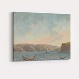 Scenic Fjord Waterway With Rowing Boats Coastal Watercolour Artwork Canvas Wall Art Print Decor Picture Ready to Hang