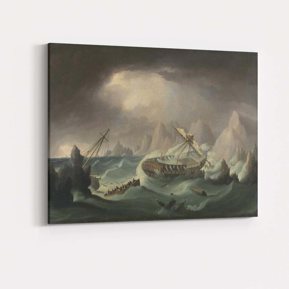 Dramatic Arctic Shipwreck Among Icebergs Maritime Storm Painting Canvas Wall Art Print Decor Picture Ready to Hang
