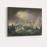 Dramatic Arctic Shipwreck Among Icebergs Maritime Storm Painting Canvas Wall Art Print Decor Picture Ready to Hang