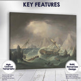 Dramatic Arctic Shipwreck Among Icebergs Maritime Storm Painting Canvas Wall Art Print Decor Picture Ready to Hang