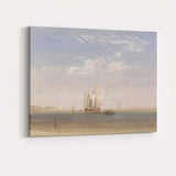 Soft Coastal Watercolour Sailing Ship On Calm Shoreline Seascape Canvas Wall Art Print Decor Picture Ready to Hang