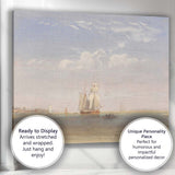 Soft Coastal Watercolour Sailing Ship On Calm Shoreline Seascape Canvas Wall Art Print Decor Picture Ready to Hang