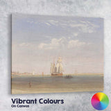 Soft Coastal Watercolour Sailing Ship On Calm Shoreline Seascape Canvas Wall Art Print Decor Picture Ready to Hang